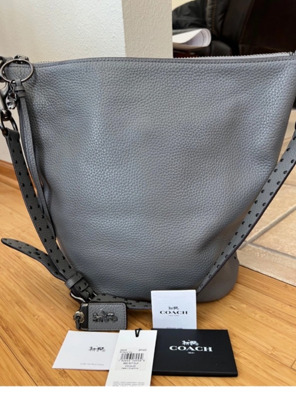 Coach 1941 Duffle‎ Border Rivets Heather Grey Leather